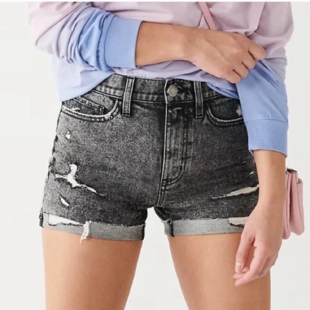 Distressed Black Denim Shorts - Picture 1 of 7